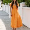 Clothing * | Dee-001 Tangie Cotton Tiered Midi Dress Orange Final Sale Dresses