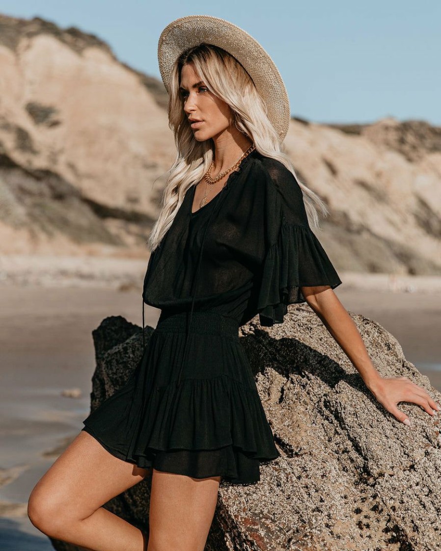 Clothing * | Must-001 Glen Smocked Mini Dress Black Final Sale The Vacation Shop