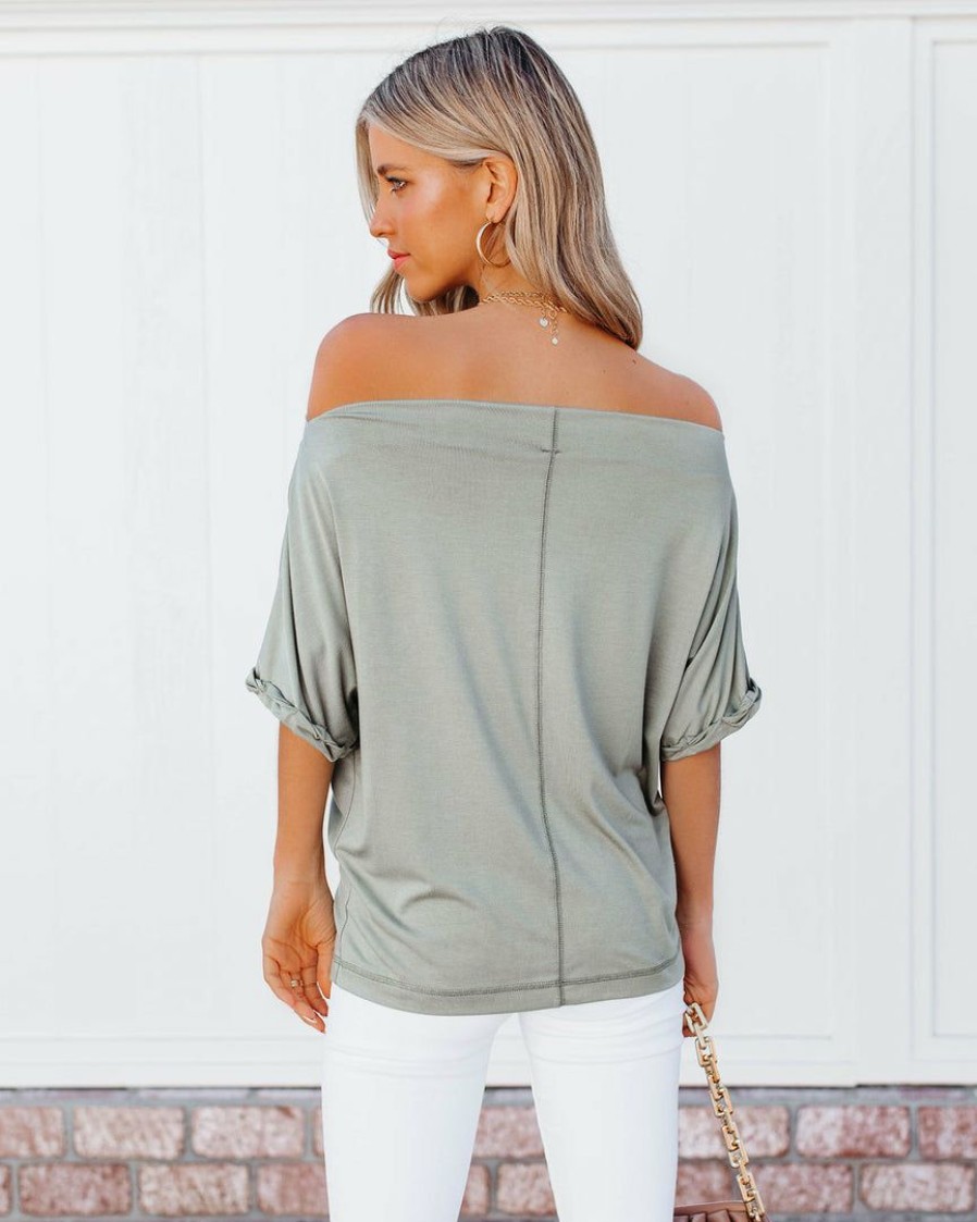 Clothing * | Wish-001 Tops Ferne Bamboo Blend Boat Neck Top Olive