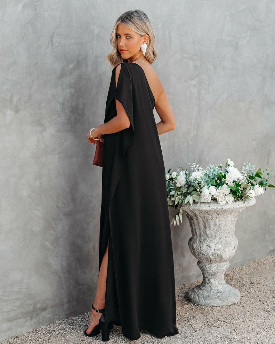 Clothing * | Tych-001 Dresses Strike A Pose One Shoulder Statement Maxi Dress Black