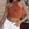 Clothing * | Do+B-001 Stryker Plisse Crop Top Terracotta Final Sale Tops