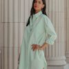 Clothing * | Endl-001 Dresses Harmony Cotton Button Down Shirt Dress Pistachio Final Sale