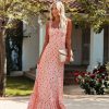 Clothing * | Oliv-001 Photoshoot Ready Like A Peach Floral Ruffle Maxi Dress Final Sale