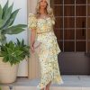 Clothing * | Lush-001 Chic Matching Sets Daisy Days Chiffon Wrap Midi Skirt Yellow Multi Final Sale