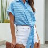 Clothing * | Aeom-001 Darya Striped Button Down Front Tie Top Final Sale