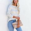 Clothing * | Tea-002 Vici Exclusives Curie Striped Lightweight Knit Sweater Ivory Blue Final Sale