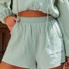 Clothing * | Blue-001 Ollie Cotton Pocketed High Rise Shorts Sage Final Sale