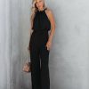 Clothing * | Do+B-001 Darlena Satin Pocketed Jumpsuit Black Rompers + Jumpsuits