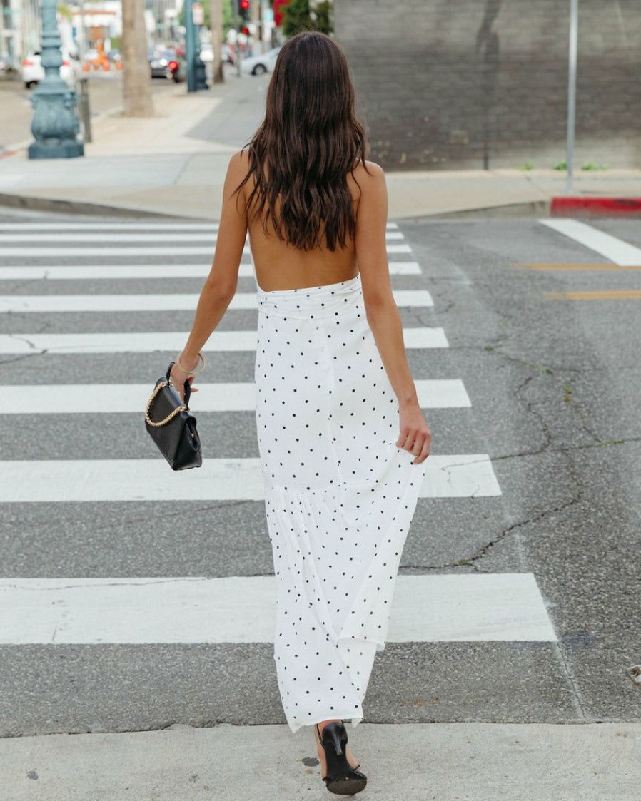 Clothing * | Oliv-001 Kira Polka Dot Halter Maxi Dress Final Sale