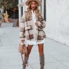 Clothing * | Davi-001 Alaska Plaid Pocketed Teddy Jacket Taupe Final Sale Coats & Jackets