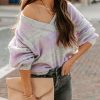 Clothing * | Blu-001 Sweaters Bixley Striped V-Neck Knit Sweater Lavender Final Sale