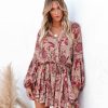 Clothing * | Oliv-001 Dresses Ortega Printed Adjustable Balloon Sleeve Dress