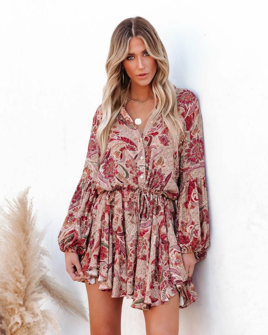 Clothing * | Oliv-001 Dresses Ortega Printed Adjustable Balloon Sleeve Dress