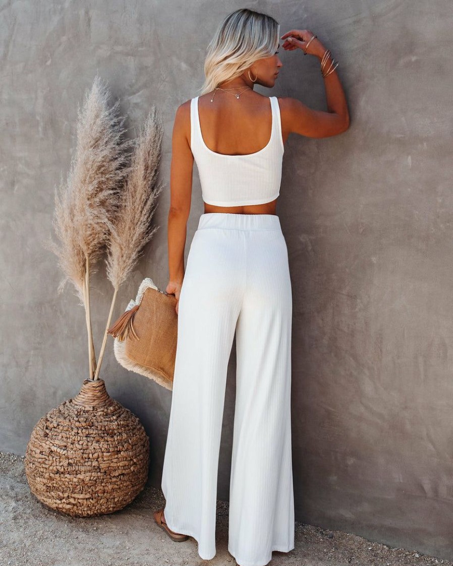 Clothing * | Olia-001 Campfire Wide Leg Ribbed Knit Pants White