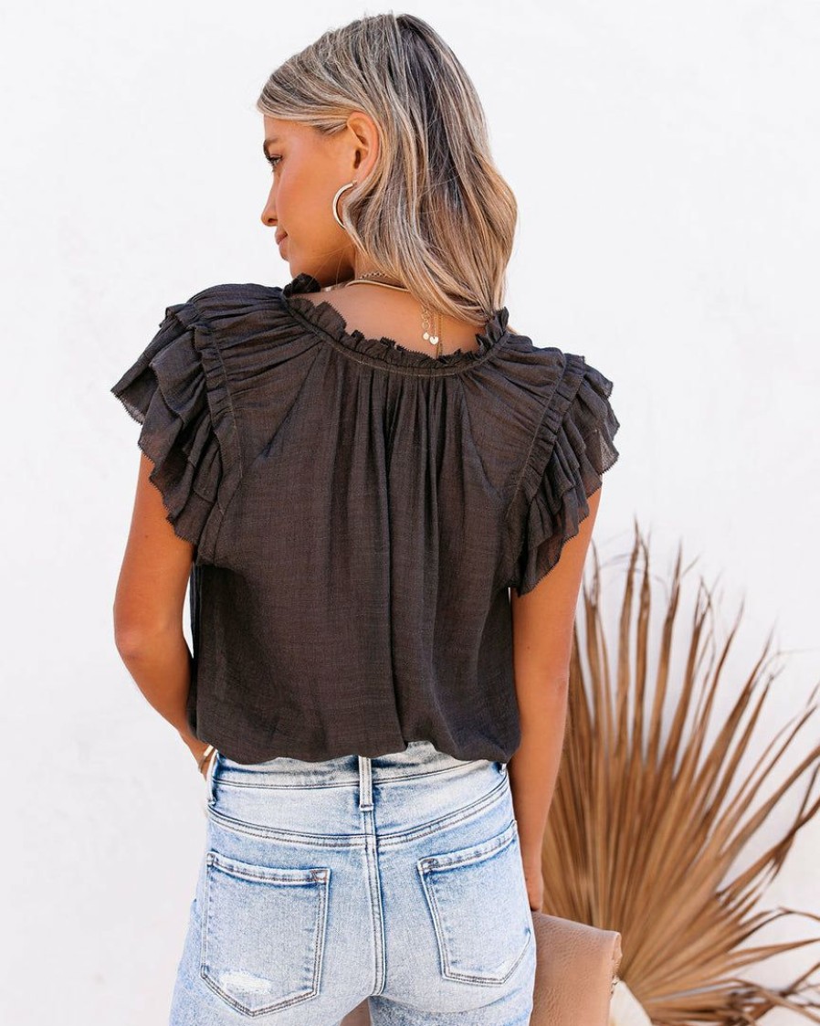 Clothing * | Grad-001 Tops All A Dream Woven Flutter Top Coal