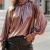 Clothing * | On T-001 Kiarra Metallic Blouse Rose Final Sale Tops