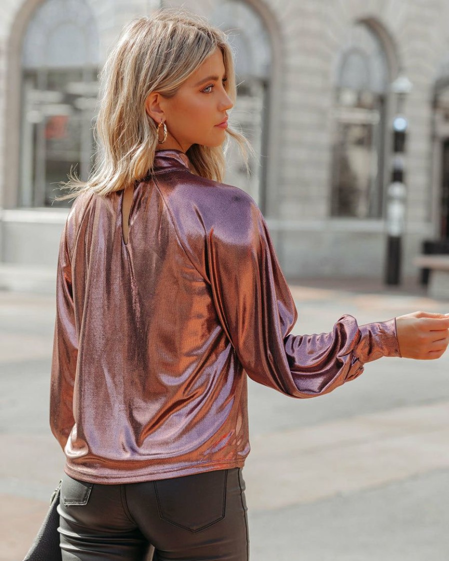 Clothing * | On T-001 Kiarra Metallic Blouse Rose Final Sale Tops