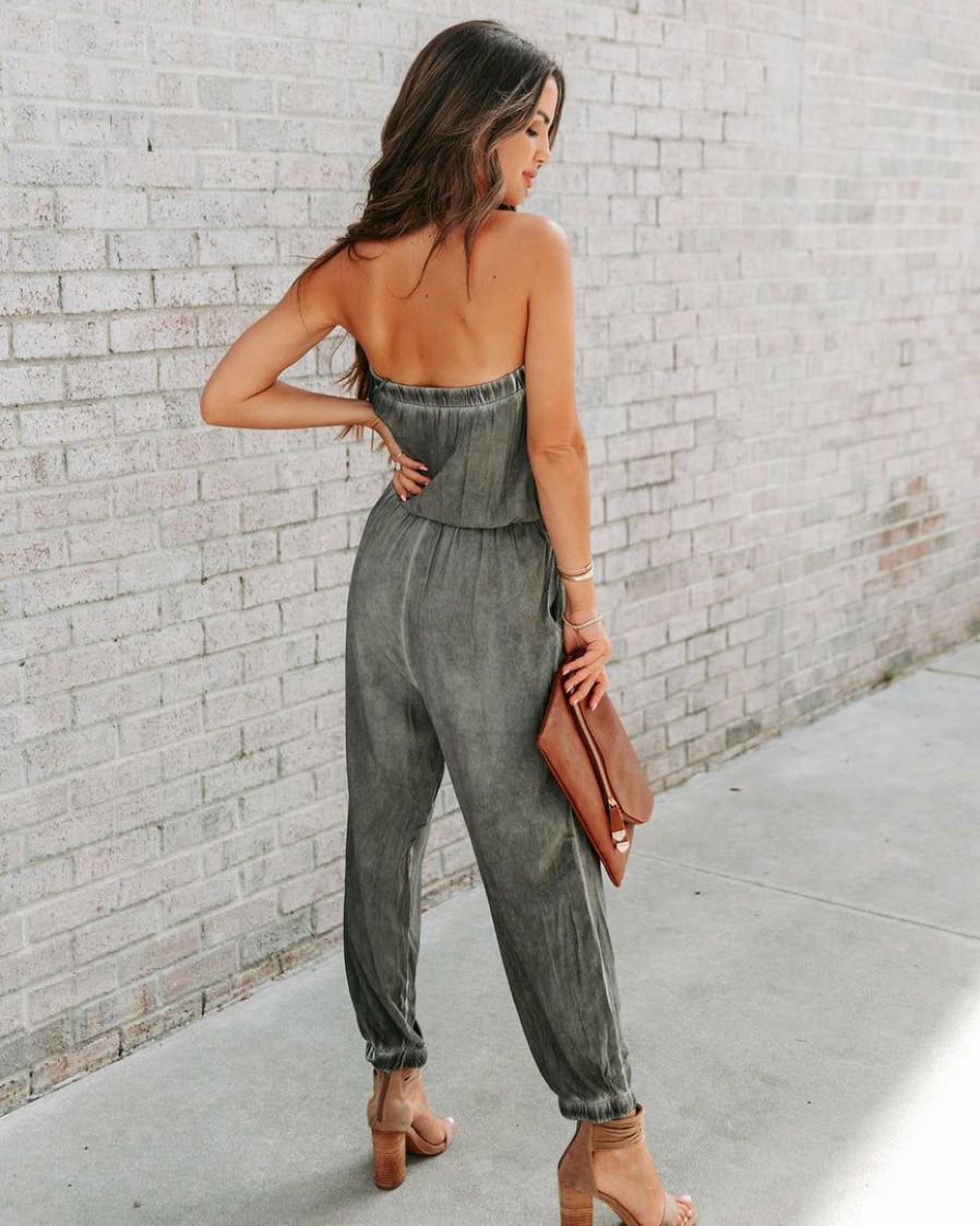 Clothing * | Must-001 Reevy Strapless Pocketed Jumpsuit Charcoal