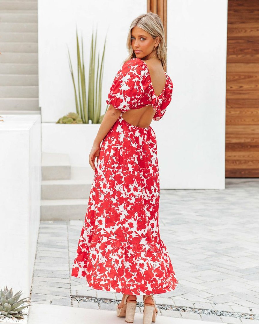 Clothing * | Endl-001 Gitana Cotton Puff Sleeve Open Back Maxi Dress Dresses