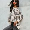 Clothing * | By T-001 Nora Cotton Distressed Striped Pullover Charcoal Cream Final Sale Everyday Essentials