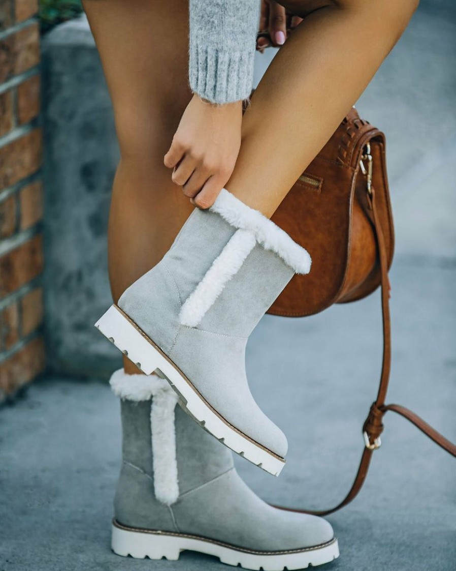 Shoes * | Free-002 Nordic Faux Fur Trim Boot Grey Final Sale Shoes