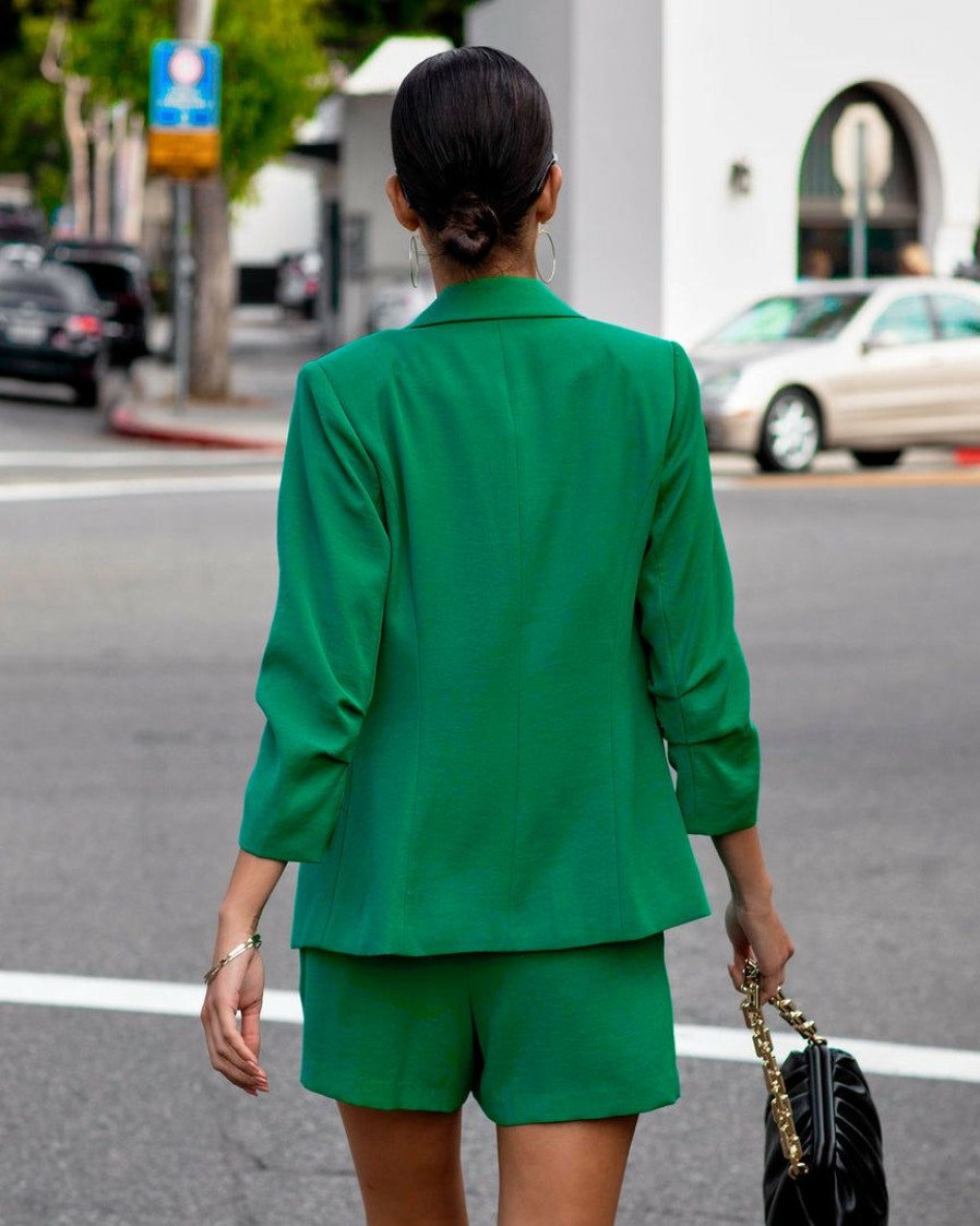 Clothing * | Skie-001 She Means Business Pocketed Blazer Kelly Green Take Me To Miami