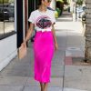 Clothing * | Buck-001 Take Me To Miami Electric Vibes Satin Slip Midi Skirt Fuchsia