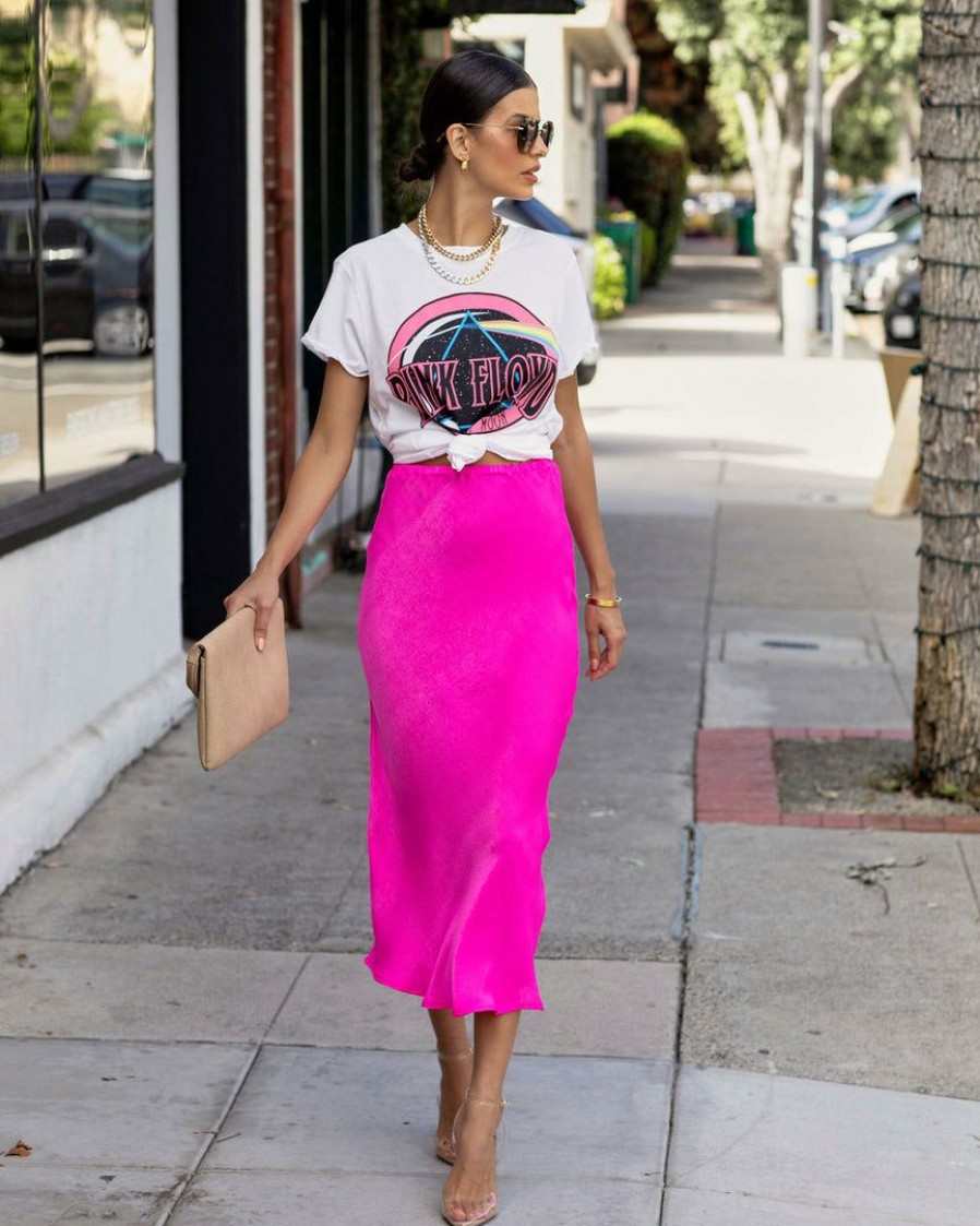 Clothing * | Buck-001 Take Me To Miami Electric Vibes Satin Slip Midi Skirt Fuchsia