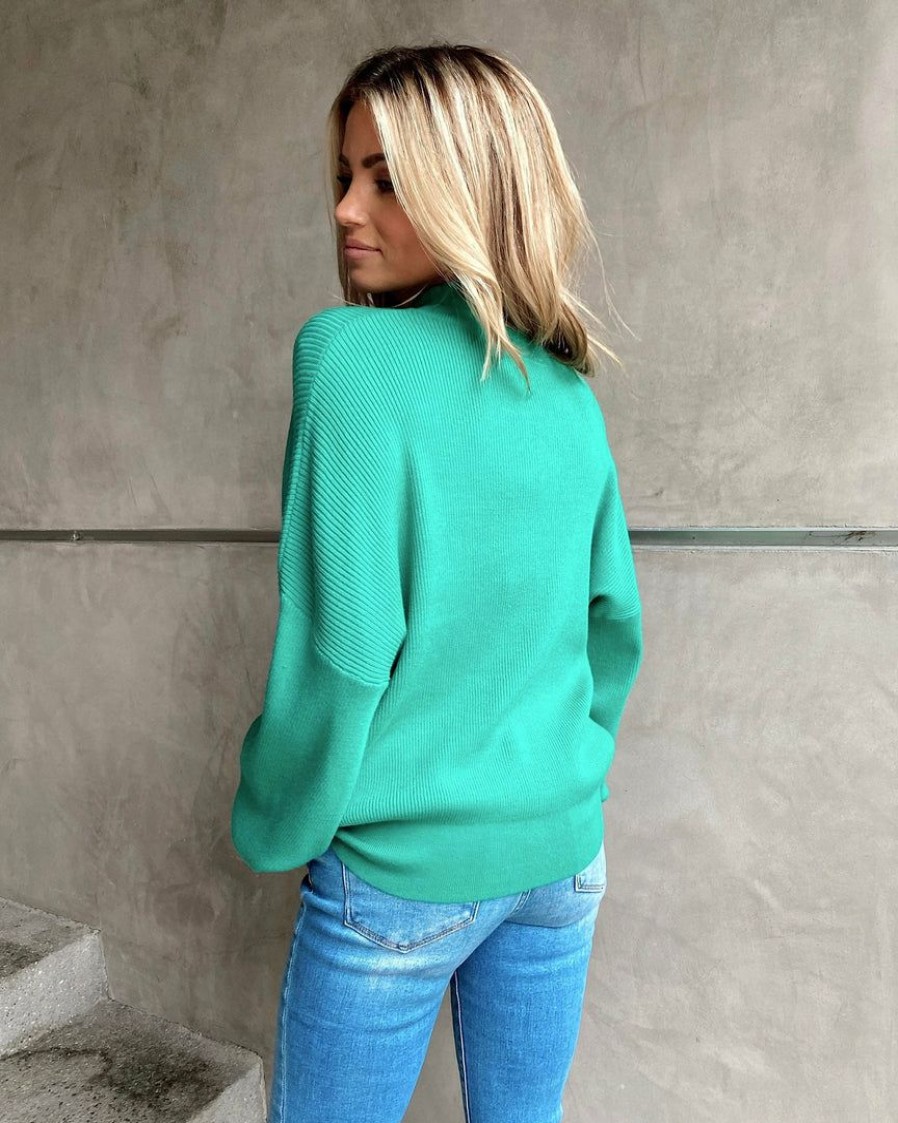 Clothing * | Acoa-001 Sweaters Russ Mock Neck Ribbed Sweater Green Final Sale