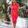 Clothing * | Do+B-001 Take Me To Miami Ayzel Floral Tie Front Midi Shirt Dress Papaya Final Sale