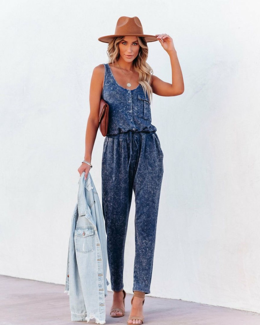 Clothing * | Prom-001 Rompers + Jumpsuits Danica Pocketed Washed Knit Jumpsuit