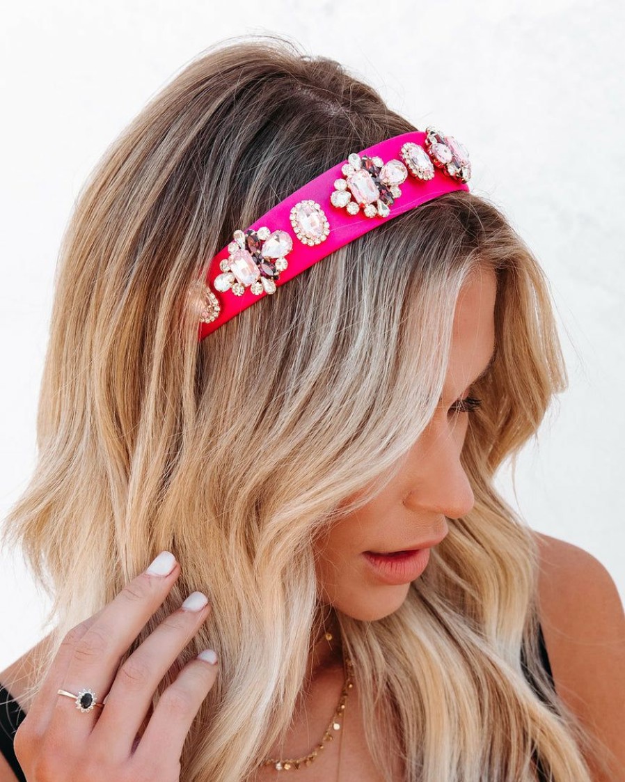 Accessories * | Acce-001 Chloe Crystal Headband Pink Final Sale