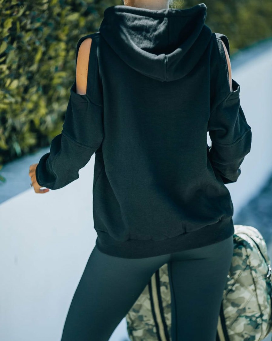 Clothing * | All-001 Fast And Free Cotton Cold Shoulder Hoodie Sweaters