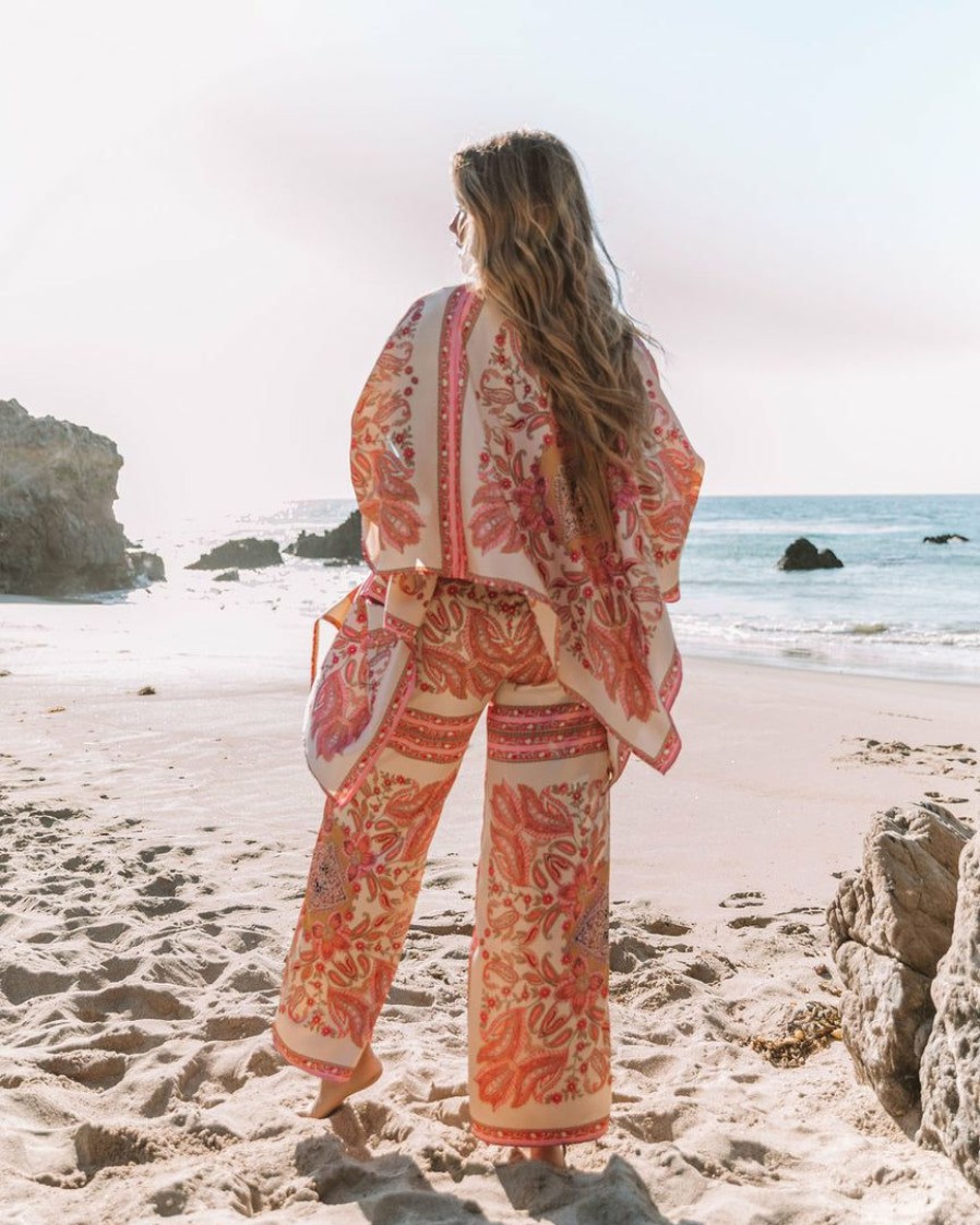 Clothing * | Entr-001 The Vacation Shop Leea Printed Satin Kimono Pink Final Sale