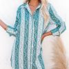 Clothing * | Acoa-001 The Vacation Shop Sailor Printed Button Down Tunic Jade Final Sale