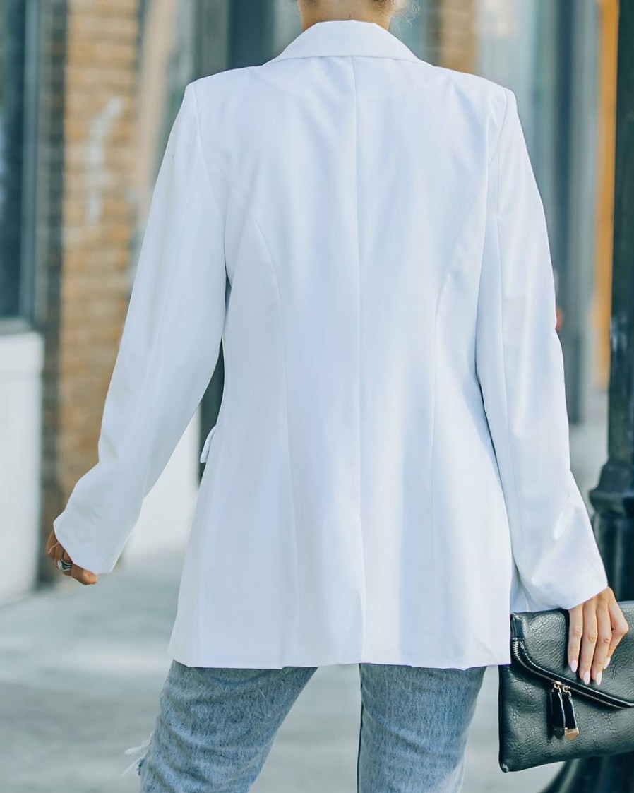 Clothing * | Suga-001 Runway Pocketed Blazer White