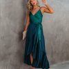 Clothing * | Tych-001 Ansley Satin Colorblock High Low Maxi Dress Green Navy Dresses