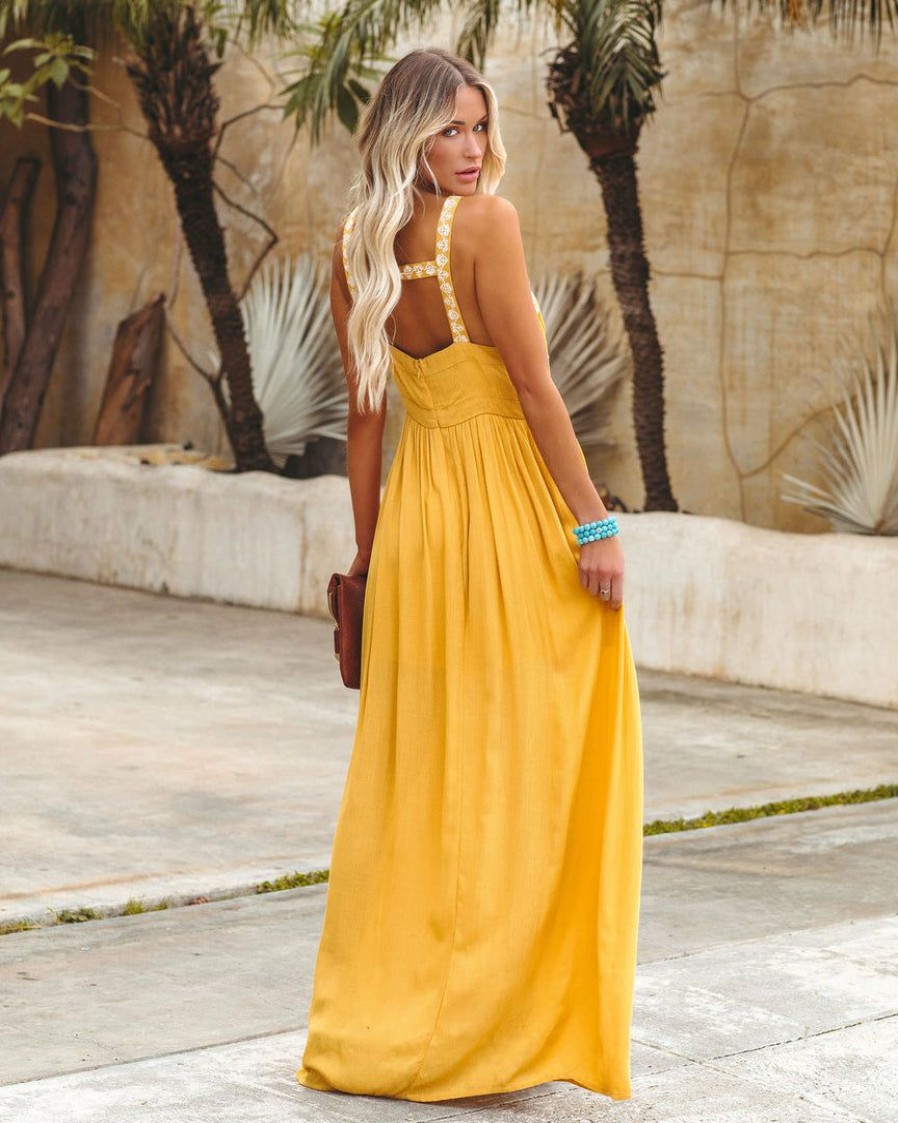 Clothing * | Enc-001 Take Me To Miami Club Tropicana Embroidered Maxi Dress Yellow