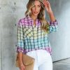 Clothing * | Stor-001 Arty Cotton Tie Dye Plaid Button Down Top Final Sale Tops