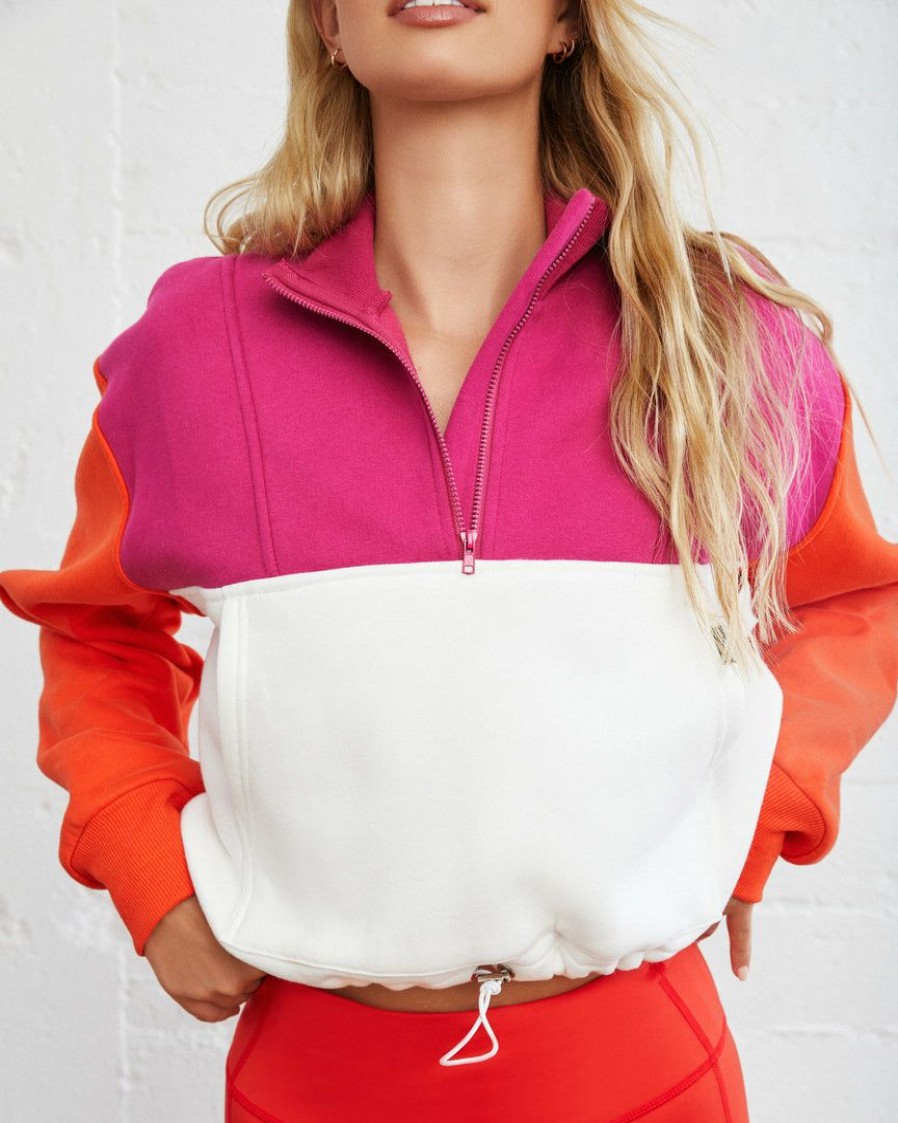 Clothing * | All-001 Circuit Cotton Blend Pocketed Half Zip Pullover Flame/ Magenta Final Sale