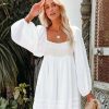 Clothing * | Oliv-001 Daneen Cotton Pocketed Crochet Babydoll Dress White Final Sale Bride To Be