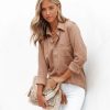 Clothing * | Oliv-001 Tops Jinnie Faux Suede Button Down Top Taupe Flash Sale