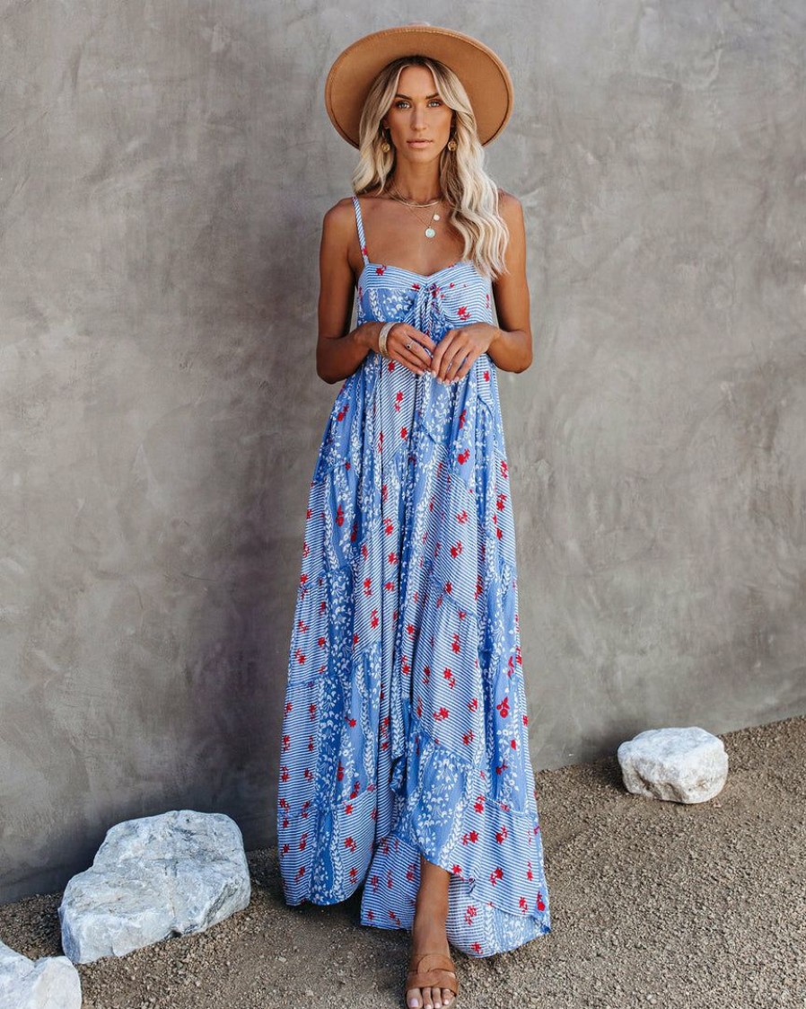 Clothing * | Love-003 Dresses Point Bonita Pocketed High Low Patchwork Maxi Dress