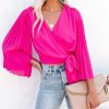 Clothing * | Salt-001 Tops Avani Pleated Sleeve Wrap Blouse Fuchsia Final Sale