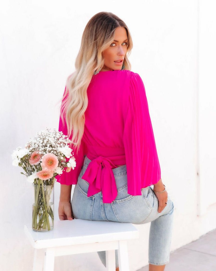 Clothing * | Salt-001 Tops Avani Pleated Sleeve Wrap Blouse Fuchsia Final Sale