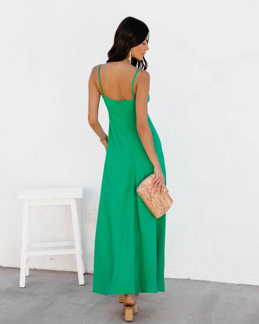 Clothing * | Oliv-001 Eladoria Front Tie Maxi Dress Green Final Sale