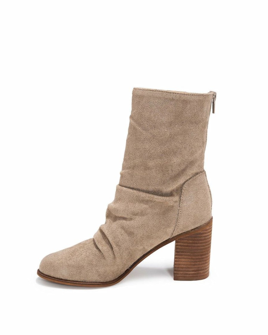 Shoes * | Free-002 Shoes Ximena Faux Suede Heeled Bootie Taupe Final Sale