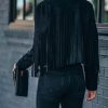 Clothing * | Flaw-001 Coats & Jackets Walford Cropped Fringe Faux Suede Jacket Black