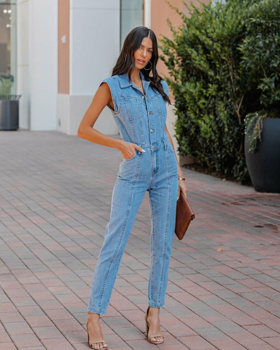 Clothing * | Gill-001 Take Me To Miami Alexaly Pocketed Denim Jumpsuit Final Sale