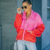 Clothing * | Dee-001 Nava Pocketed Colorblock Zip Up Jacket Pink Final Sale Coats & Jackets